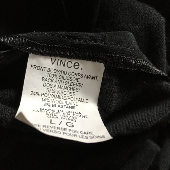 VINCE Black Silk + Lightweight Knit Contrast Panel V Neck Tunic L - Picture 5 of 6